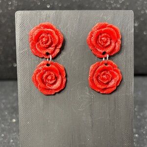 Red Rose Drop Earrings